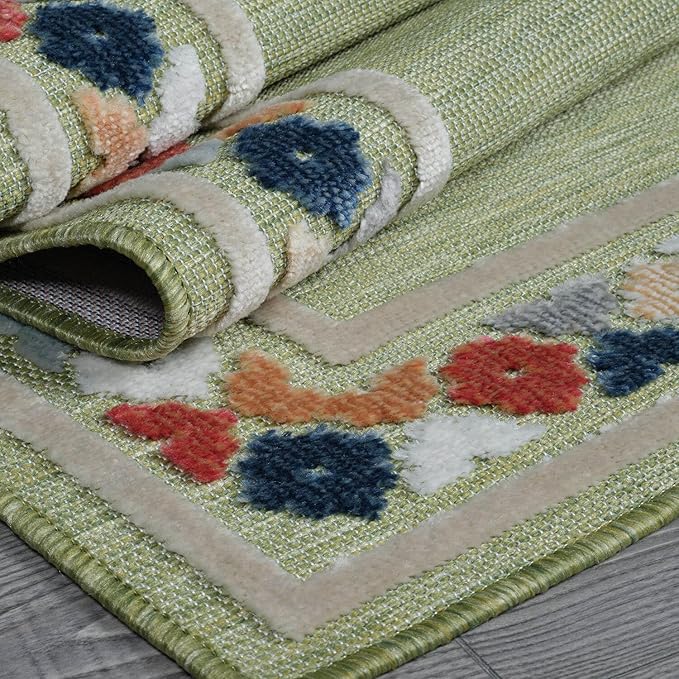Beverly Rug Outdoor Rug 6x9 Modern Bordered Area Rugs for Indoor and Outdoor Patio Easy to Clean Non Shedding Living Room Porch Garden Washable Outside Carpet (6 x 9 Green)-Ruum Studio Home