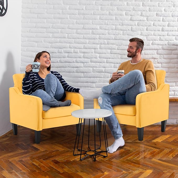 VINGLI Accent Chairs Set of 2 Living Room Chairs Yellow Reading Chair for Bedroom Scooped Arm Chair Mid Century Modern Accent Chairs Upholstered Comfy Chair for Apartment, Waiting Room-Ruum Studio Home