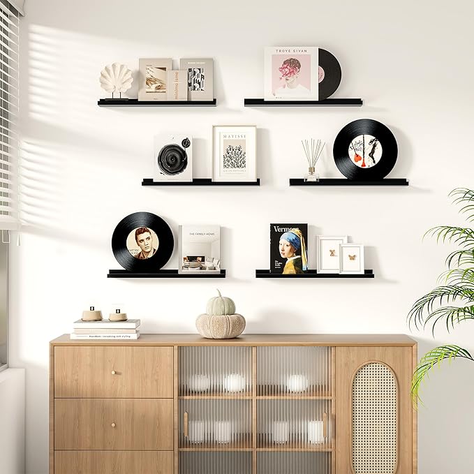 Picture Ledge Shelf for Wall, Floating Shelves Set of 4, 24 Inch Long Nursery Book Shelves for Toys Storage, Kids Bookshelf Wall Mounted for Books Photo Frames, Black-Ruum Studio Home