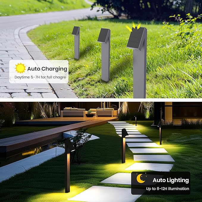 Solar Walkway Light, Dimmable Metal Solar Pathway Light Outdoor IP65 Waterproof, 3000K 500LM Solars Yard Lights for Yard Garden Patio Landscape Lawn-Ruum Studio Home