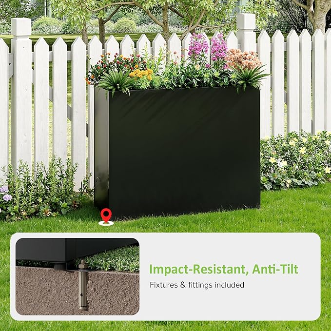 Planter Box Outdoor 38"W x 10.2"D x 30"H- Tall Rectangular Planters for Outdoor Patio/Porch, All-Weather with Anti-dumping Kit, Durable Galvanized Steel, Modern Design for Plants, Flower,Garden-Ruum Studio Home