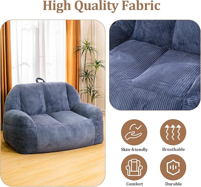 Giant Bean Bag Chair, Faux Fur Bean Bag Chair for Adults, Fluffy and Comfy Bean Bags with Filler, Big Bean Bag Sofa Chair for Reading, Gaming, Stuffed High-Density Foam, Grey-Ruum Studio Home