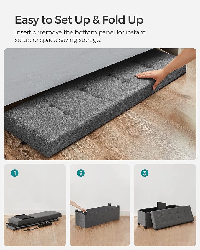 SONGMICS Storage Ottoman Bench, Foldable Foot Rest with Legs, 15 x 43 x 15.7 Inches, End of Bed Bench, Storage Chest, Load up to 660 lb, for Living Room, Bedroom, Entryway, Slate Gray ULSF018G01-Ruum Studio Home