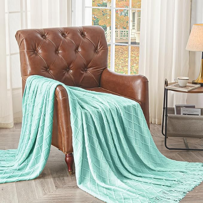 inhand Knitted Throw Blanket for Couch and Bed, Soft Living Room Home Decor Knitted Blanket with Tassel, Outdoor Lightweight Breathable Summer Blanket, Farmhouse Warm Woven Decorative, 50"x60"-Ruum Studio Home