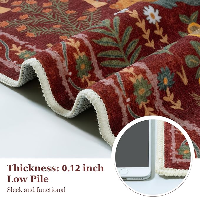 OJIA Animal Washable Rugs 8x10, Soft 8x10 Area Rugs for Living Room, Non Slip Bedroom Rug Under Bed Ultra-Thin Nursery Rug Large Carpet for Dining Room Office Playroom, Red-Ruum Studio Home