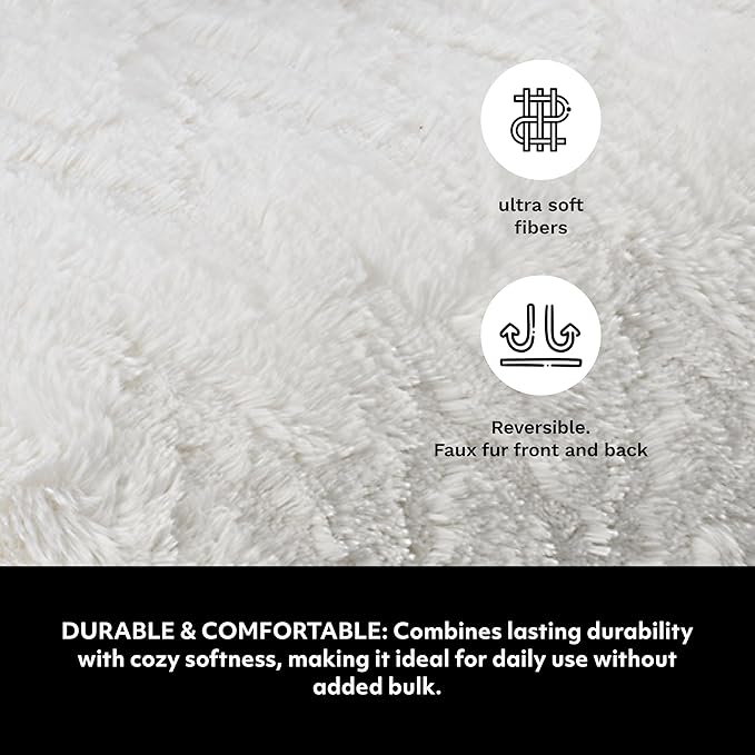 Mon Chateau Premium Reversible Queen Size Luxury Faux Fur Throw for Couch, Sofa, or Queen Size Bed - Plush Cozy Soft Blanket for Sleeping or Home Décor, 60" x 70" (Ivory Jacquard)-Ruum Studio Home