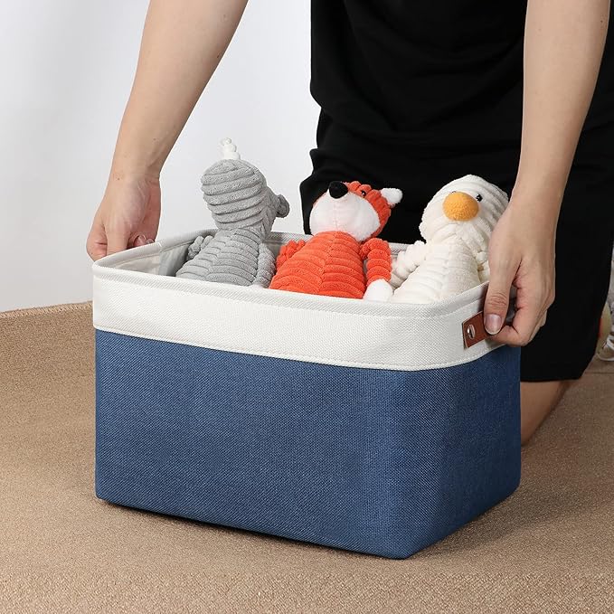 DULLEMELO Fabric Storage Bins, Foldable Storage Baskets for Organizing, Empty Gift Baskets (3-Pack Medium-15 inch X 11 inch X 9.5 inch , White&Blue)-Ruum Studio Home