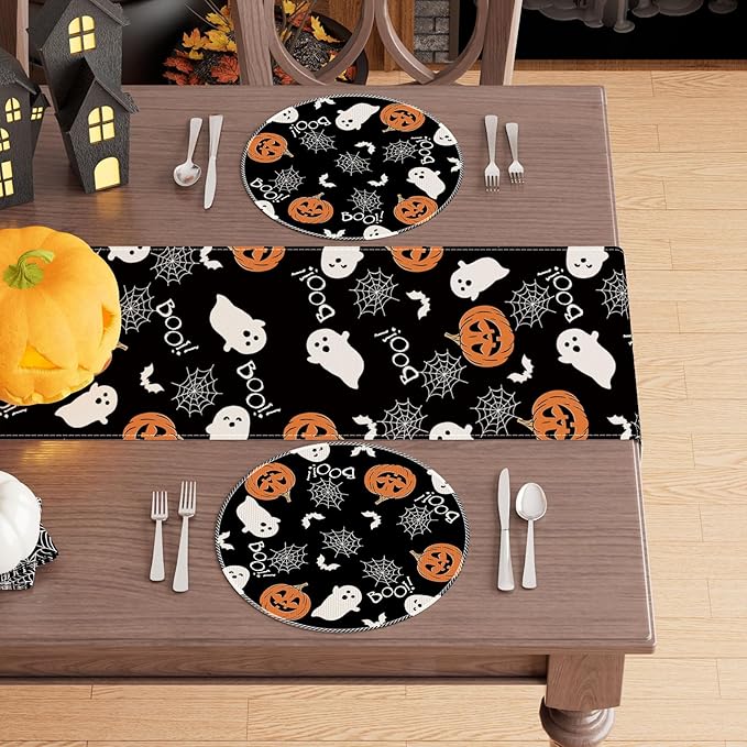 XCHI Boo Spooky Ghost Pumpkin Halloween Round Placemats Set of 4 Table Mats Table Decorations 14x14 Inch-Ruum Studio Home