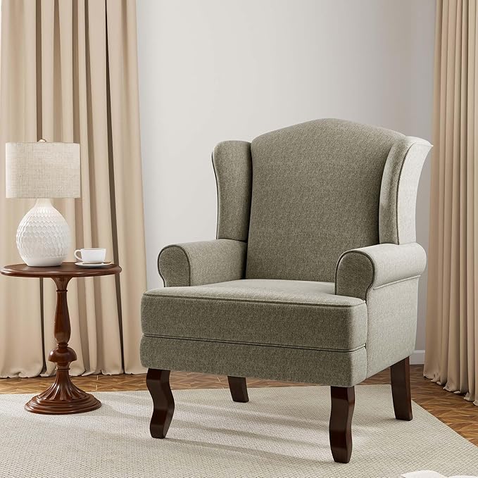 Accent Chair, High Back Upholstered Armchair with High Resilience Sponge & Wood Legs, Mid-Century Modern Comfy Single Sofa Reading Chairs for Living Room, Bedroom (Light Camel, Set of 2)-Ruum Studio Home