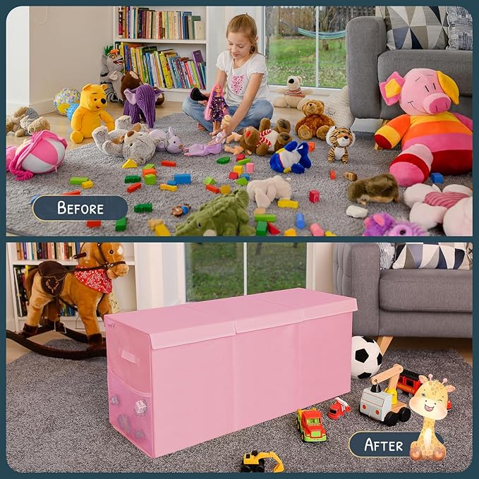 Extra Large Toy Storage Organizer with Lid - Sturdy, Collapsible Toy Chest Storage Box Design - Toys Bin with Dividers for Kids, Nursery, Bedroom, Playroom 37"x16"x14"-Ruum Studio Home