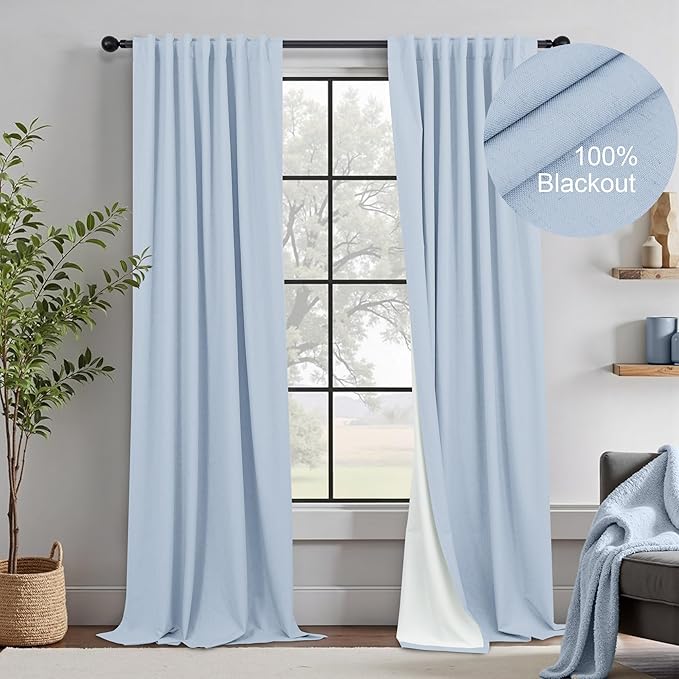 DANCURTON 108 Inch Curtains 2 Panel Set Light Blue Linen Floor to Ceiling Darkening Extra Long Living Room Curtains 108 Inches Long Insulated Thermal Drapes for Summer Heat Blocking Patio Sliding Door-Ruum Studio Home