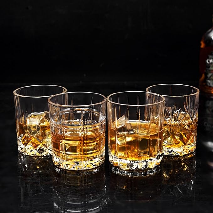 KANARS Whiskey Glasses Set of 4 - Multi Style Crystal Liquor Glasses 10 oz - Rocks Glass Barware For Scotch, Bourbon, Rum and Cocktail, Whisky Gifts for Men-Ruum Studio Home