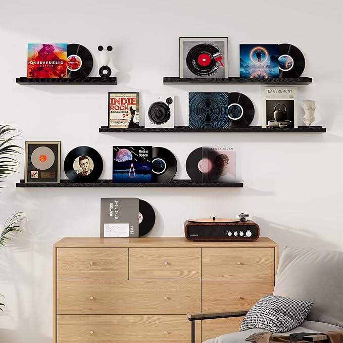 Floating Picture Ledge Shelves 36 Inch Solid Oak Wood Set of 2, Rustic Wall Storage Shelves with Lip, Kids Bookshelf, Photo & Picture Ledge Shelves for Bedroom, Living Room, Kitchen-Ruum Studio Home