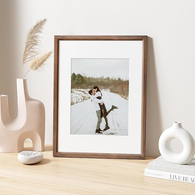 12x16 Picture Frame Natural Solid Walnut Photo Frames with 8.5x11 Removable Mat Wall Hanging Large Handcrafted Frame with HD Plexiglass Wall and Tabletop Display Large Poster Frame-Ruum Studio Home