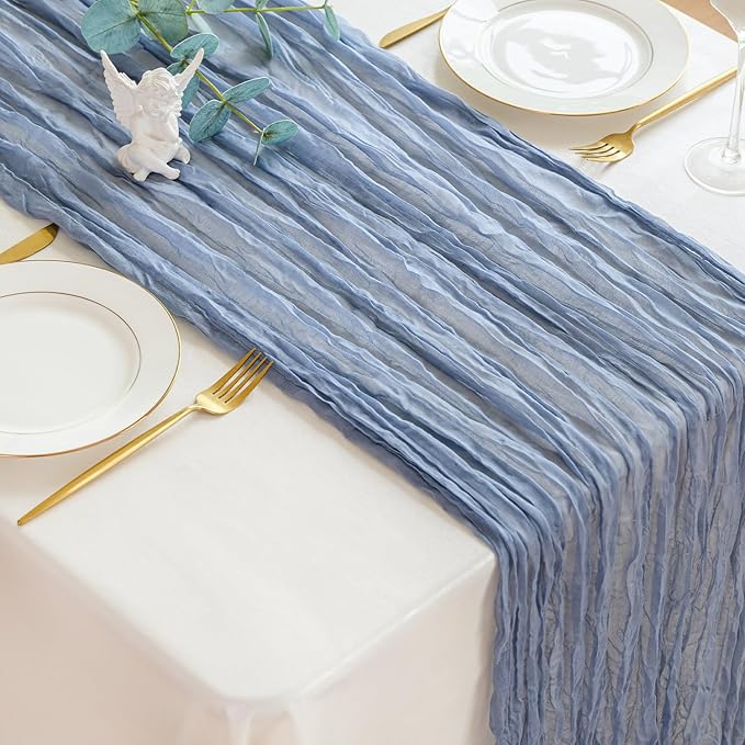 Sioloc 1 Pack Dusty Blue Cheesecloth Table Runner Fall Autumn Decor for Home 10ft Table Cloth for Tea Wedding Birthday Party Baby Bridal Shower Halloween Thanksgiving-Ruum Studio Home