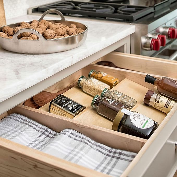 Rev-A-Shelf 3 Tiered Seasoning Organizer for Wooden Kitchen Drawers, Pull Out Spice Rack, 19.75 x 33.15 x 1.74 In, Maple, 4SDI-36-1-Ruum Studio Home