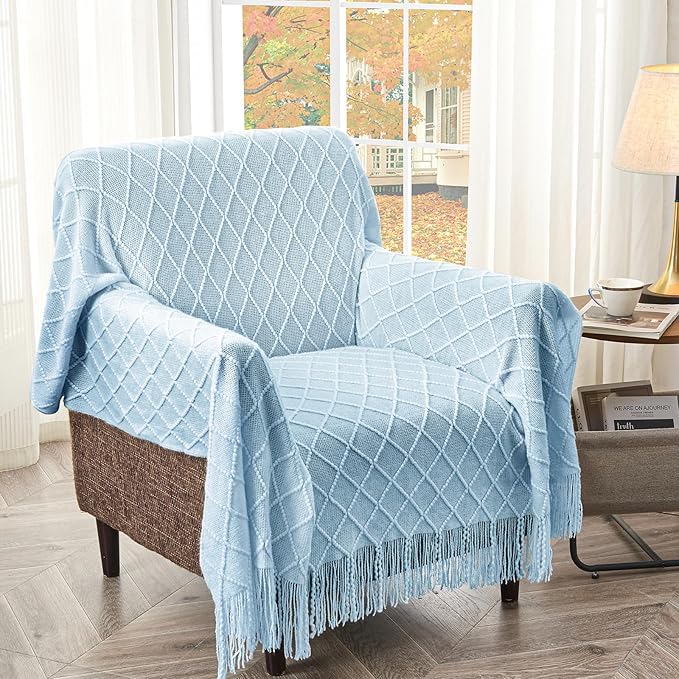 inhand Knitted Throw Blanket for Couch and Bed, Soft Living Room Home Decor Knitted Blanket with Tassel, Outdoor Lightweight Breathable Summer Blanket, Farmhouse Warm Woven Decorative, 50"x60"-Ruum Studio Home