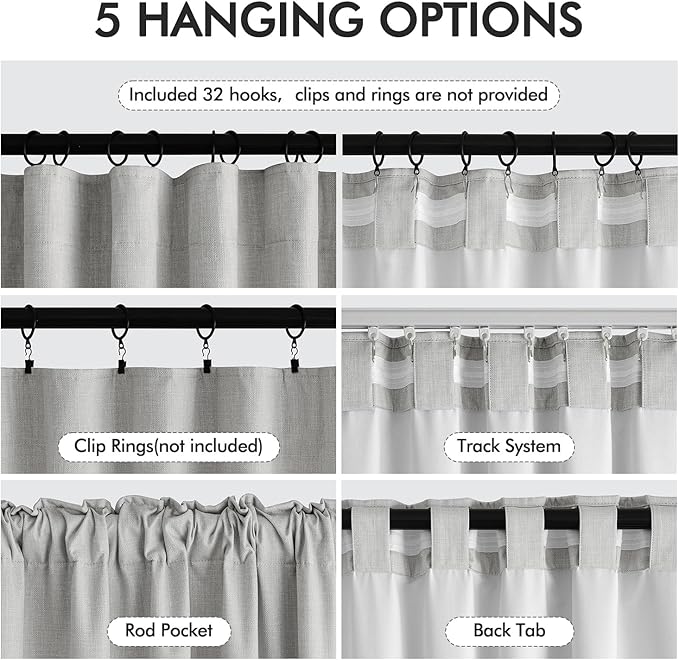 MIULEE 100% Blackout Curtains 120 Inch Long 2 Panels for Bedroom, Thick Luxury Faux Linen Black Out Curtain Room Darkening Back Tab Pleat Window Textured Drapes with Hooks for Living Room, Gery-Ruum Studio Home