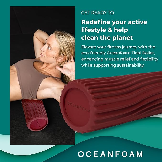 Oceanfoam Tidal Roller - Maroon - Muscle Massage Foam Roller for Back Pain & Stretching - Firm and Ergonomic Wide Wave Textured - Yoga, Athletics, & Wellness - Full Size, 20" x 5"-Ruum Studio Home