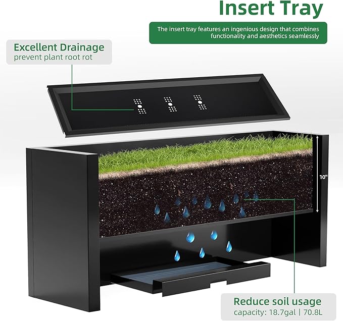 KOL Galvanized Steel Rectangular Planter Box, (16''H.x12''W.x36''L) Large Planters for Indoor Outdoor Plants,Black Powder Coated Metal Planter, Heavy Duty Modern Flower Pot, Commercial & Residential-Ruum Studio Home