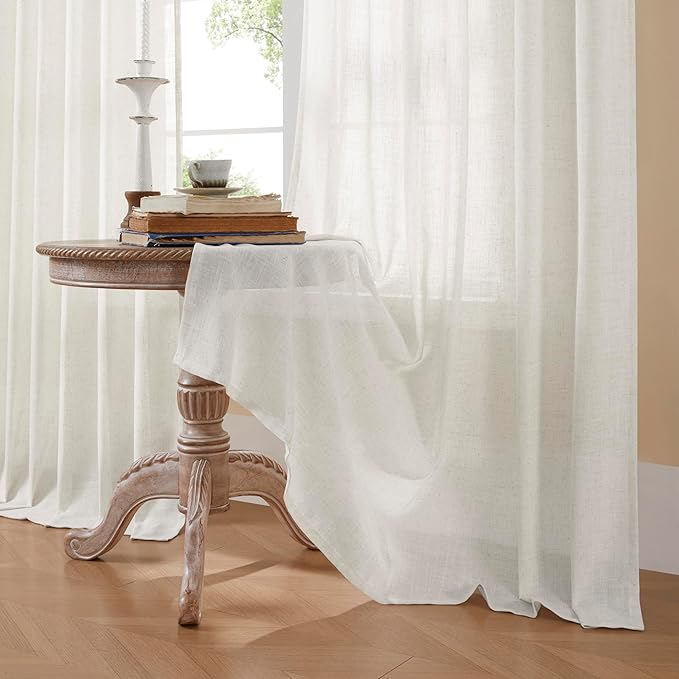 Joydeco Light Filtering Curtains 90 Inch Length for Bedroom, Linen Curtains 90 Inch Length 2 Panels Set for Living Room，White Semi Sheer Drapes 90 Inches Long with Rod Pockets-Ruum Studio Home