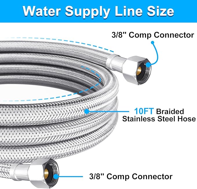 Dishwasher Installation Kit - 10 FT Stainless Steel Braided Dishwasher Hose kit,Food Grade PEX Inner Tube Water Line with Add A Tee,3/8"MIP Elbow,3/8"x3/4"FHT Elbow-Ruum Studio Home