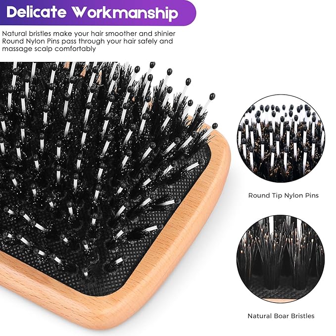 Hair Brush Boar Bristle Hair Brushes for Women Curly Hair, Best Paddle Detangling Brush Detangler for Girls Kids,Smooth Hair Add Shine-Ruum Studio Home