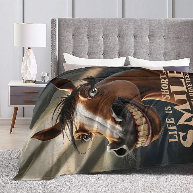 Funny Horse Throw Blanket Soft Fleece Blanket Men Women Gift for Kids Boys Girls for Party Couch Sofa Bed Deco Blankets 50x40 Inches-Ruum Studio Home