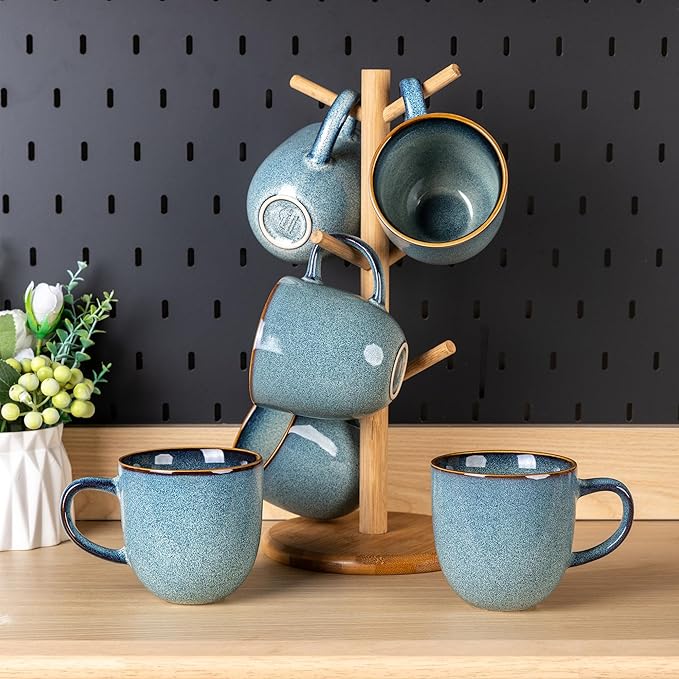 AmorArc 12oz Coffee Mugs, Ceramic Coffee Mugs set of 6 for Man, Woman, Dad, Mom, Modern Coffee Mugs with handle for Latte/Cappuccino/Milk/Cocoa. Dishwasher&Microwave Safe, Ocean Blue-Ruum Studio Home
