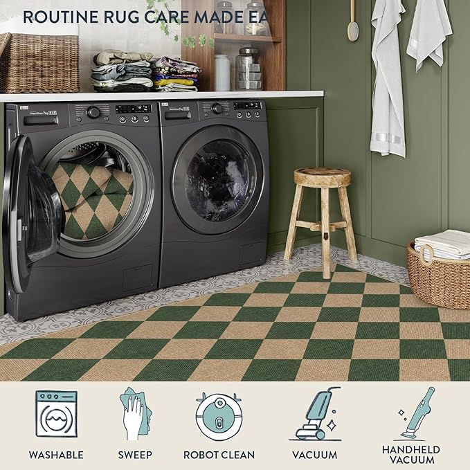 Lahome Checkered Washable Rugs 8x10, Easy Jute Rug for Living Room Patio, Farmhouse Neutral Indoor Outdoor Carpet Non Slip Non Shedding Floor Carpet for Office Deck Backyard-Ruum Studio Home