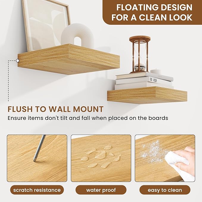 fuqing Floating Shelves for Wall, Bathroom Shelf Wall Mounted for Storage, Shelves with Invisible Bracket for Bedroom, Kitchen, Living Room, Farmhouse Small Book Shelf, 6.5 Inch Set of 3, Oak-Ruum Studio Home