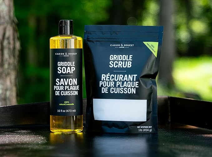 CARON & DOUCET - 100% Plant-Based Griddle Cleaning Soap and Salt Scrub Set: Best for Removing Rust & Cleaning Burnt On Food While Seasoning Griddle-Ruum Studio Home
