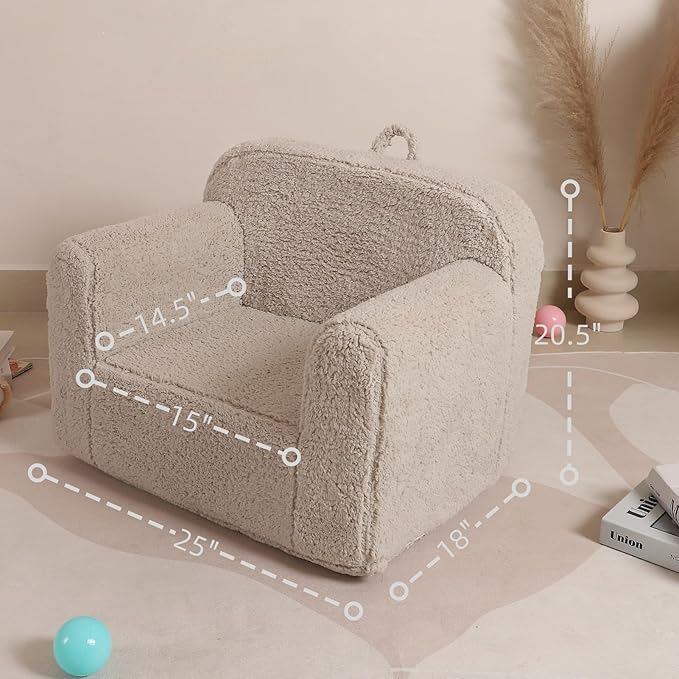 Kids Snuggly-Soft Sherpa Chair, Cuddly Toddler Foam Chair for Boys and Girls, Light Grey-Ruum Studio Home