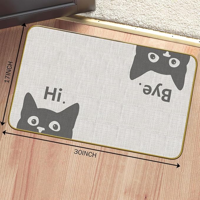 Mingnei Hi Bye Cat Welcome Doormat Door Mat for Home Kitchen Entrance,Cat Door Mat,Funny Black Lover Floor Mats for House Front Indoor Inside Outdoor Outside Entryway Rug 30x17 Welcome Mat (Color-2)-Ruum Studio Home
