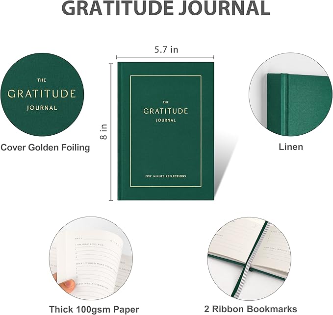 And Per Se Gratitude Journal – Five Minutes a Day to Cultivate Mindfulness, Happiness, Positive Vibes, Affirmations & Self-Reflection – Undated Daily Gratitude Journal for Women & Men (Forest Green)-Ruum Studio Home