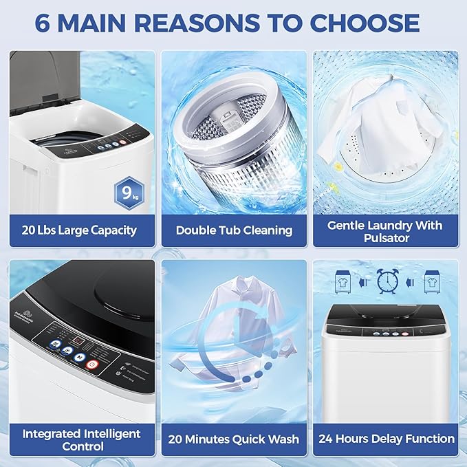 20Lbs Portable Washing Machine Nictemaw Portable Washer, 2.8 Cu.ft Washer and Dryer Combo with Drain Pump, 10 Programs 8 Water Level Compact Laundry Washer for Home, Apartment, RV, Dorms-Ruum Studio Home
