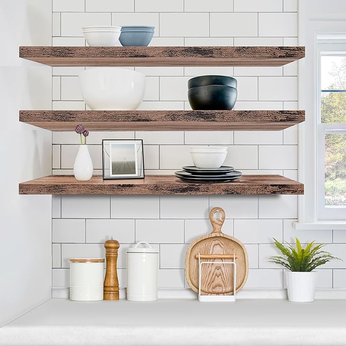 Sorbus Floating Shelves for Wall - 48 Inch Long Bathroom Shelves, Wall Decor for Bedroom, Kitchen, Living Room & Book Storage - Mounted Floating Shelf with Invisible Brackets (Mahogany, 3 Pack)-Ruum Studio Home