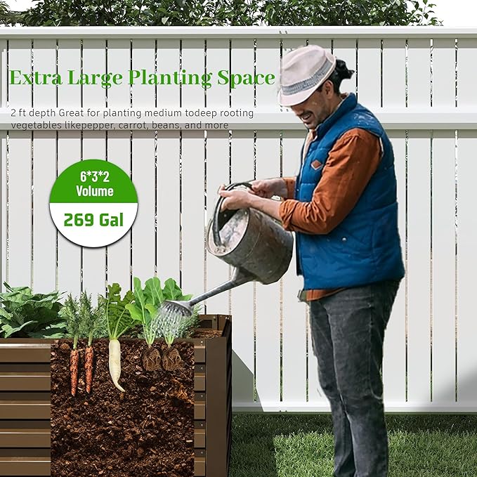 6x3x2 ft Raised Garden Bed, Large Metal Planter Raised Beds, Planters for Outdoor Plants for Vegetables, Flowers, Herbs, Fruits, and Succulents.(2 Pcs)-Ruum Studio Home