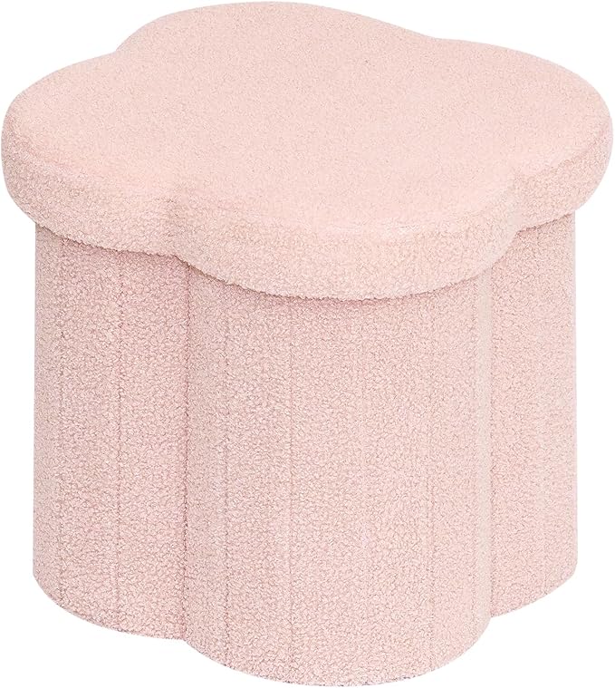 B FSOBEIIALEO Storage Ottoman Cube, Flowers Shaped Ottomans with Storage Foot Stool Footrest, Boucle Ottoman Seat for Dorm Room, Faux Teddy Fur, Pink 15"x15"x15"-Ruum Studio Home