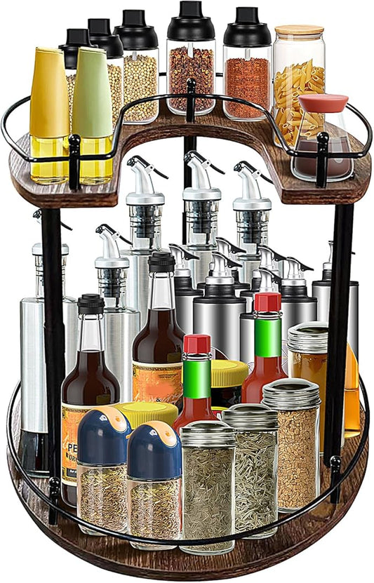 2-Tier Lazy Susan Organizer, Rotating Spice Rack with Stable Carousel Base & 4 Height Settings, Spice Rack Organizer for Cupboard Kitchen Countertop Dining Table-Ruum Studio Home