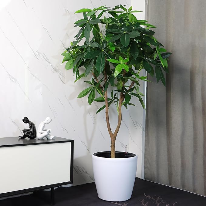 Dexceder 18x17 Self Watering Planter with Wheels Indoor Outdoor, Inner Pot Design, Thickened Large Floor Standing Flower Plant Pot with Water Level Indicator (White Matte)-Ruum Studio Home