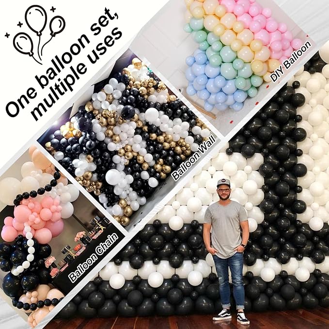 Black and White Quick Link Balloons, 100PCS Latex Linking Balloons for Making Balloon Wall Balloon Arch Balloon Chains and Wedding Birthday Baby Shower Engagement Graduation Party Decorations (10inch)-Ruum Studio Home