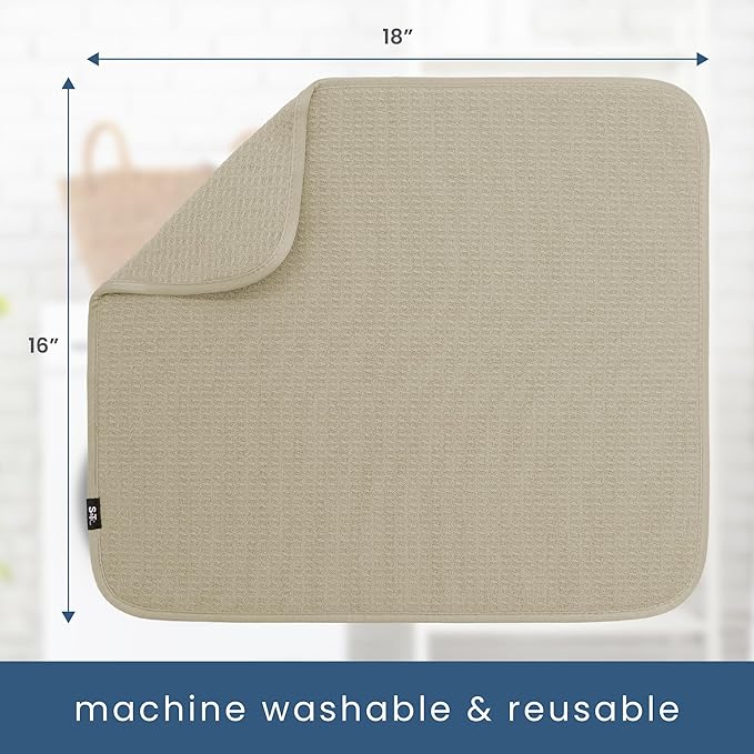 S&T INC. Dish Drying Mat, 16” x 18”, Absorbent Microfiber Kitchen Counter Mat, Dish Drying Pad for Dishes, Utensils, Pots and Pans, Large, Pure Cashmere-Ruum Studio Home