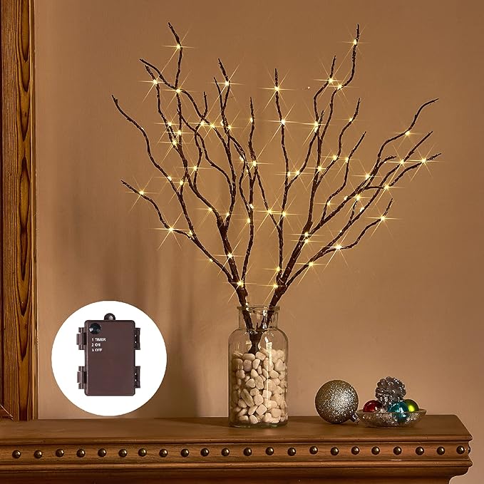 Birchlitland Lighted Brown Branches 18IN 70L Warm White Fairy Lights, LED Willow Branch Lights with Timer Battery Operated for Home Bedroom Living Room Vase Decoration-Ruum Studio Home