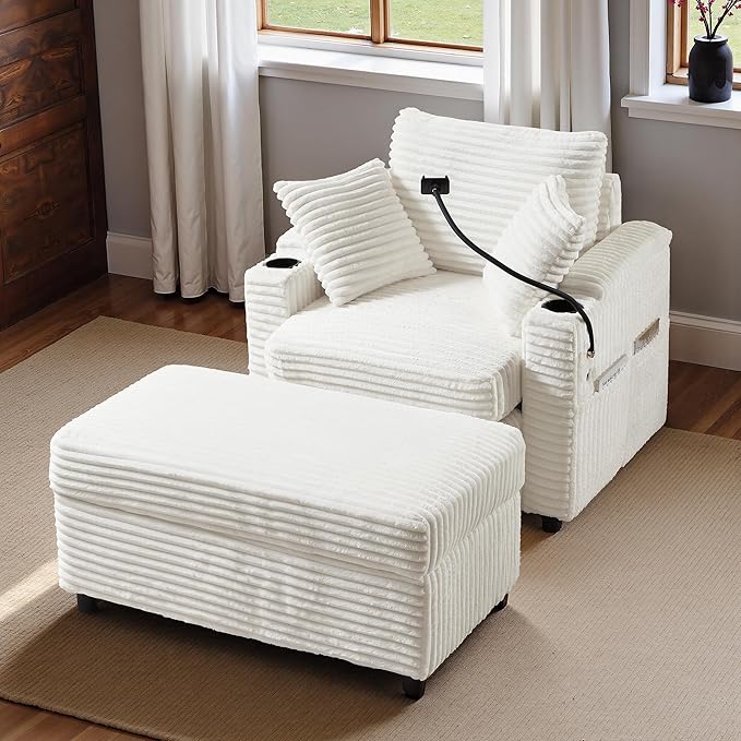 Accent Chair with Storage Ottoman Upholstered Living Room Chairs for Reading Chair with Chaise Lounge Chairs Indoor, Comfortable Armchair for Bedroom-Ruum Studio Home