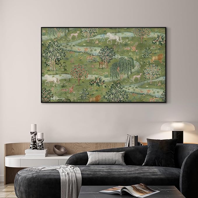 SIGNWIN 30"x60" Extra Large Framed Wall Art Medieval Fantasy Forest with Woodland Animals, Storybook-Inspired Scene for Home Living Room Bedroom Decor (Frame Assembly Required)-Ruum Studio Home