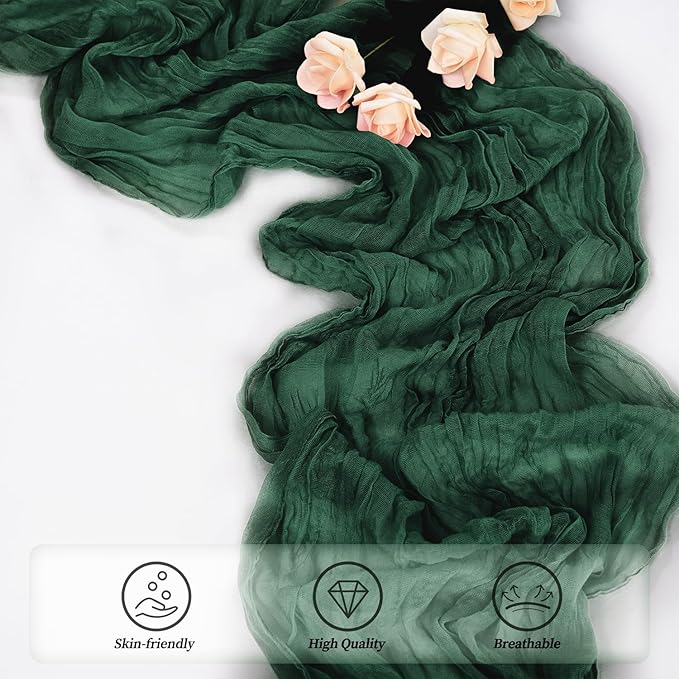 Emerald Green 6 Pack Cheesecloth Table Runner 10FT Boho Fabric Rustic Cheese Cloth Table Runner for Wedding 20 x 120 Inch Long Bridal Shower Baby Shower Gauze Sheer Birthday Party Table Decorations-Ruum Studio Home