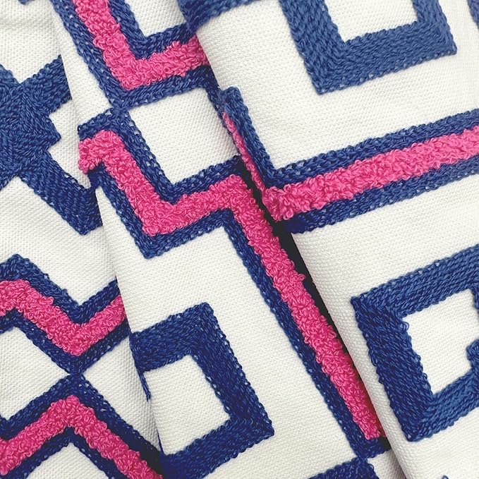 Alysheer Embroidered Lumbar Decorative Throw Pillow Cover 12"x 20", Classic Boho Geometric Embroidery Pattern Cotton Rectangular Cushion Case for Sofa Couch Living Room Bedroom(Blue Pink)-Ruum Studio Home