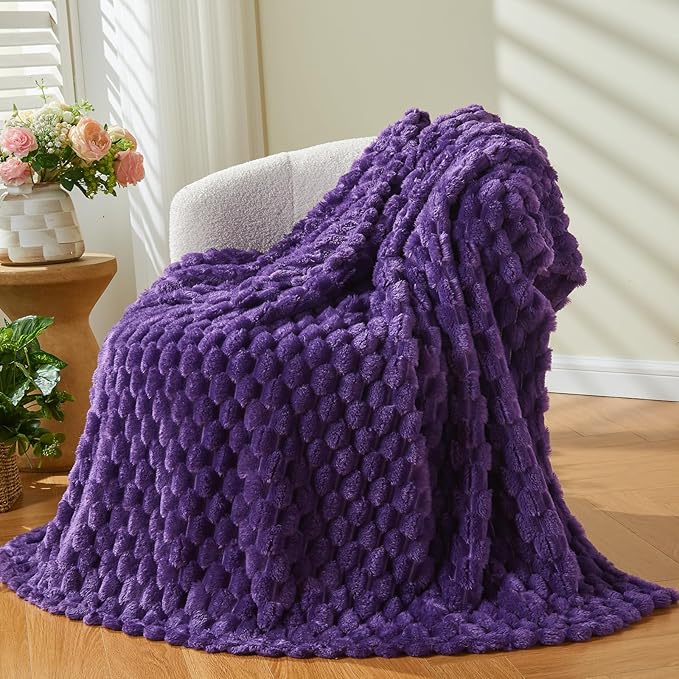 NEWCOSPLAY Super Soft Throw Blanket Purple Premium Silky Flannel Fleece 3D Clouds Stylish Jacquard Lightweight Bed Blanket All Season Use 350GSM (Purple, Throw(50"x60"))-Ruum Studio Home