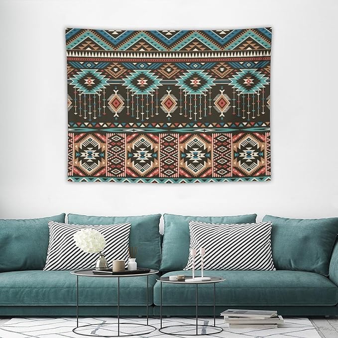 HZOHNAGO Aztec Tapestry Turquoise Blue and Brown and Native American Tribal Pattern Printed Wall Tapestry Wall Hanging for Bedroom Living Room Dorm 40" W x 30" H-Ruum Studio Home